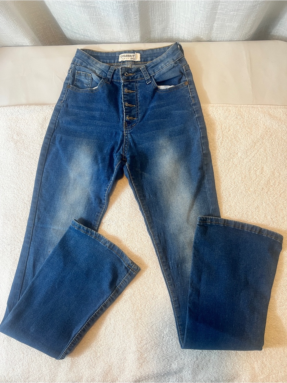 Women's High-Rise Button-Fly bell bottoms Blue Jeans size 5